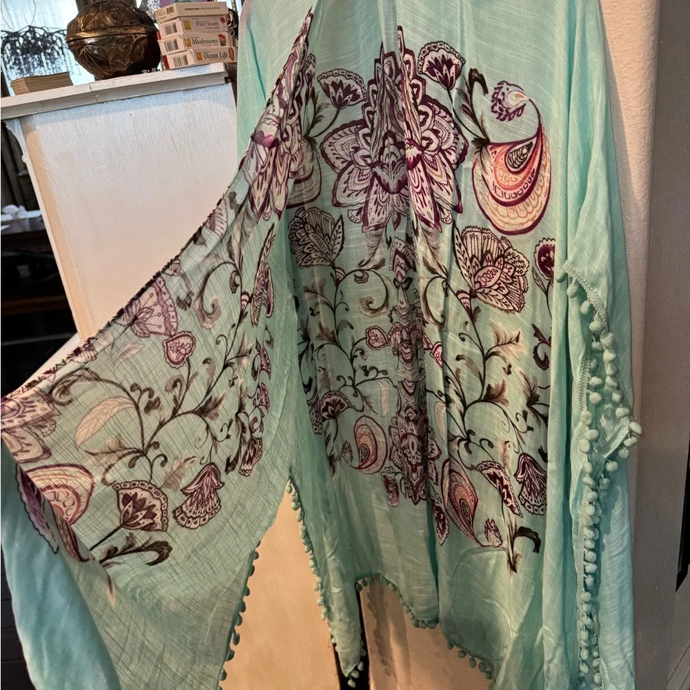 Shiraleah aqua Blue and Purple kimono duster open cover up - Picture 2 of 4